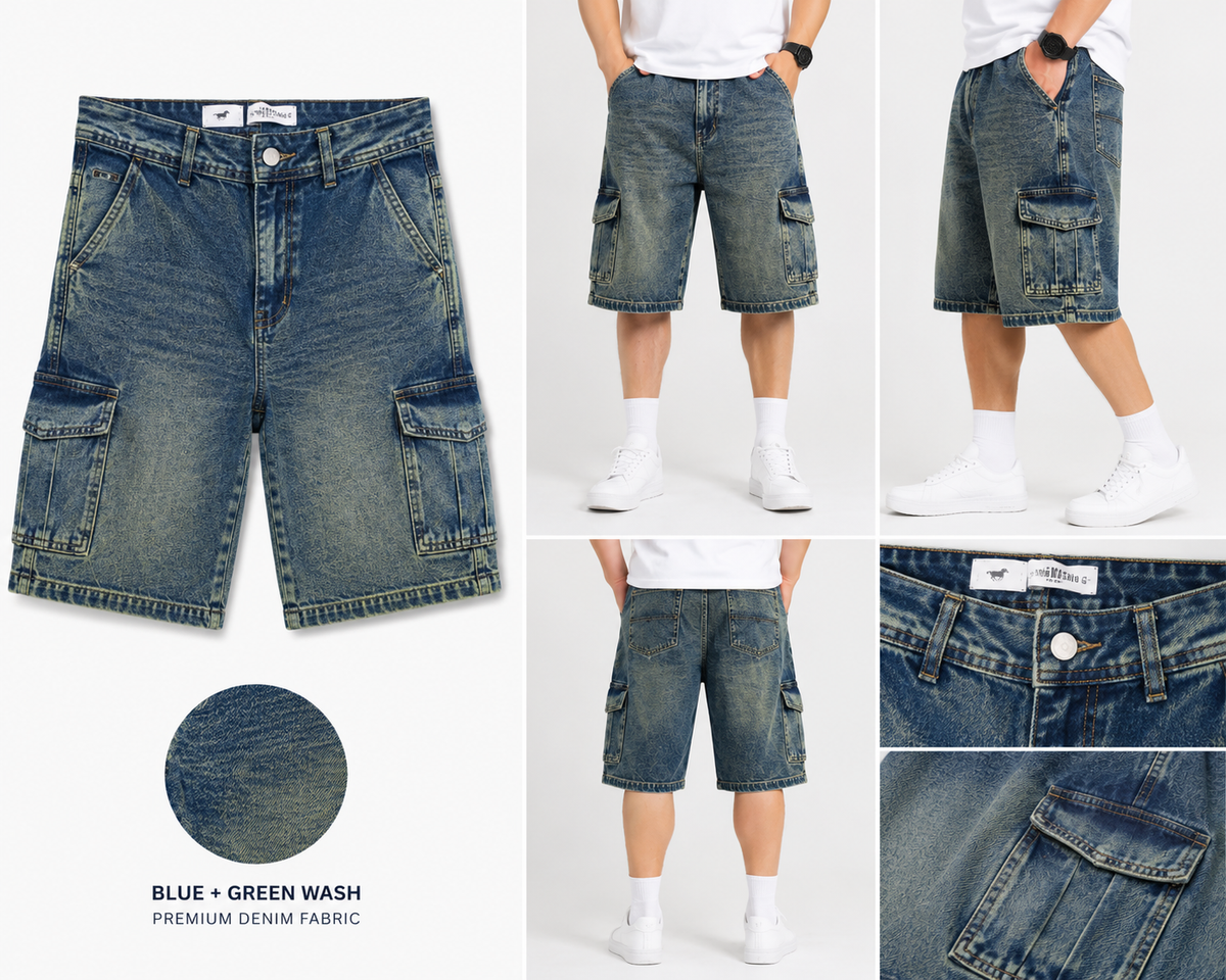 Denim Cargo Shorts – Premium Relaxed Fit Multi-Pocket Casual Jeans Shorts